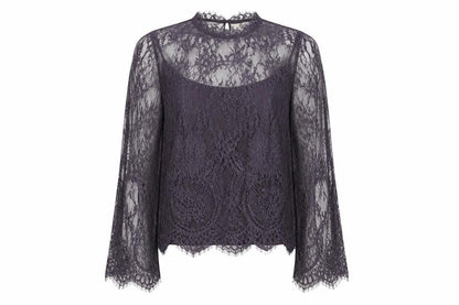 In Other Words Women’s Purple UK 12 Floral Lace Bell Sleeve Blouse