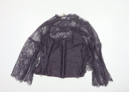 In Other Words Women’s Purple UK 12 Floral Lace Bell Sleeve Blouse