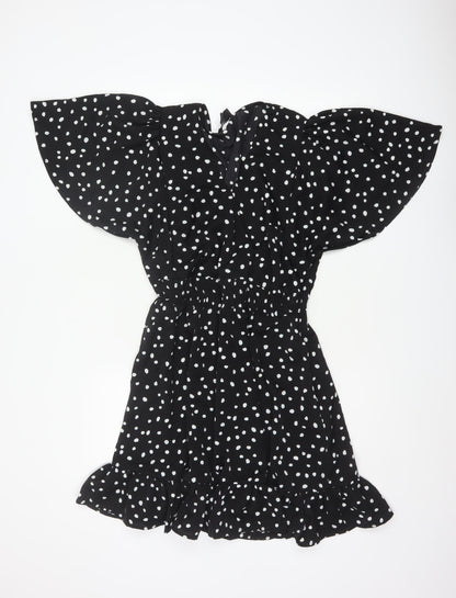 AX Paris Women Black Polka Dot Size 16 Off Shoulder Fit & Flare Dress