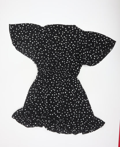AX Paris Women Black Polka Dot Size 16 Off Shoulder Fit & Flare Dress