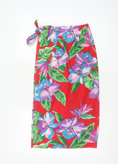 Kama'aina Women Red Floral Tropical Cotton Wrap Long Skirt Size M