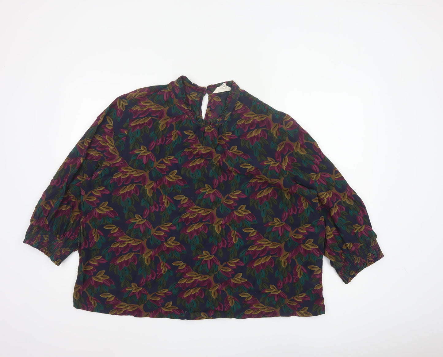 Seasalt Cornwall Women Multicoloured UK 20 Floral V-Neck 3/4 Sleeve Blouse