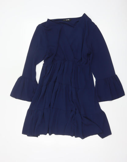 Quiz Women’s Blue M Knee Length Fit & Flare Tiered V-Neck Dress