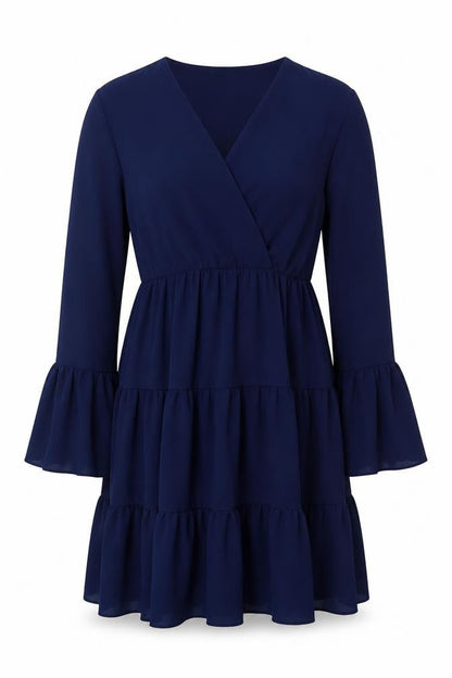 Quiz Women’s Blue M Knee Length Fit & Flare Tiered V-Neck Dress