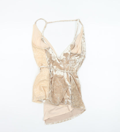 Next Women’s Beige UK 14 Velvet Sequin Wrap Tie Strappy Party Top