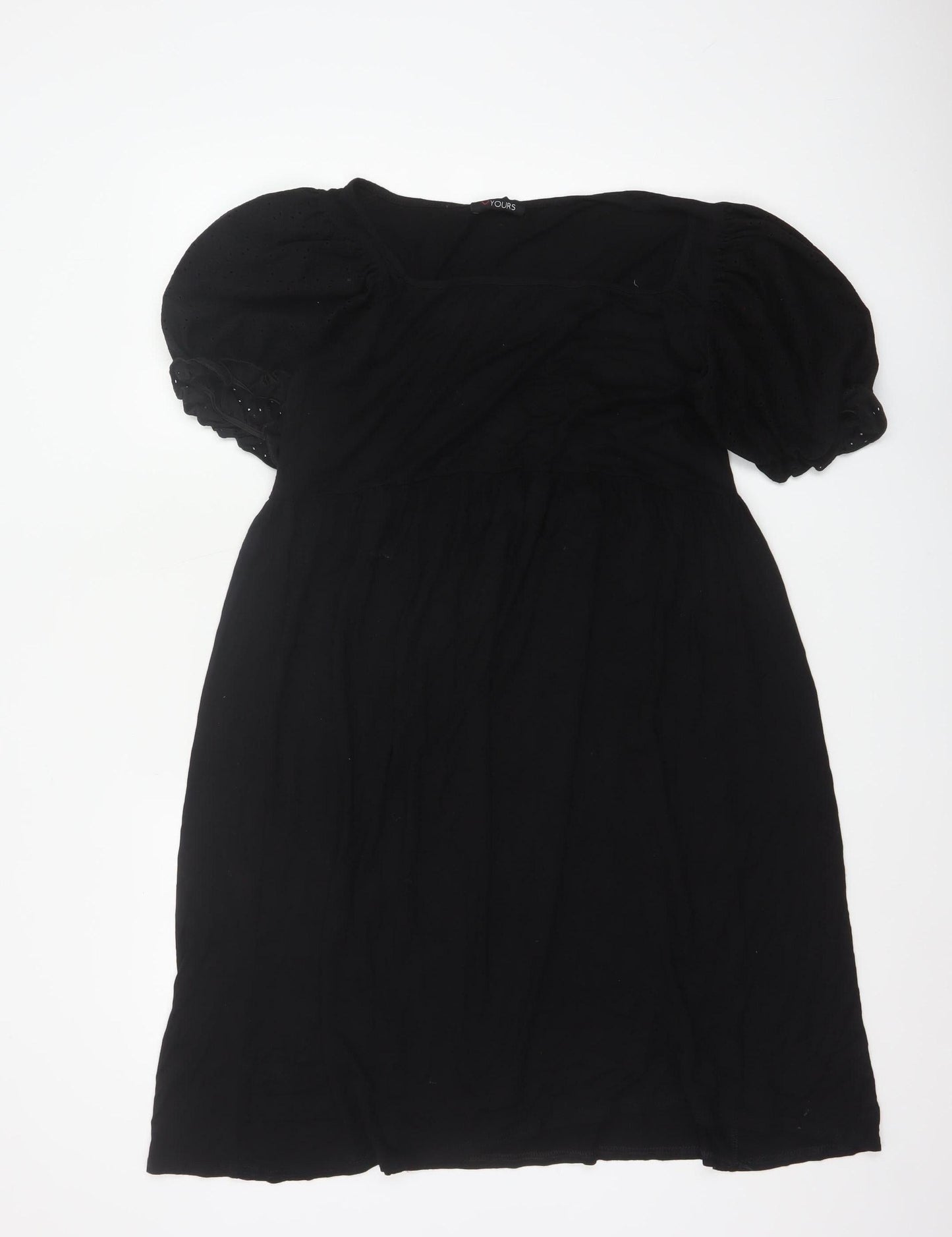 Yours Women Black UK 14 Fit & Flare Knee Dress Puff Sleeve