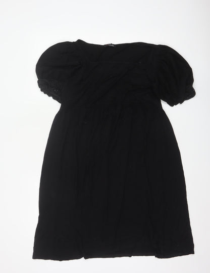 Yours Women Black UK 14 Fit & Flare Knee Dress Puff Sleeve
