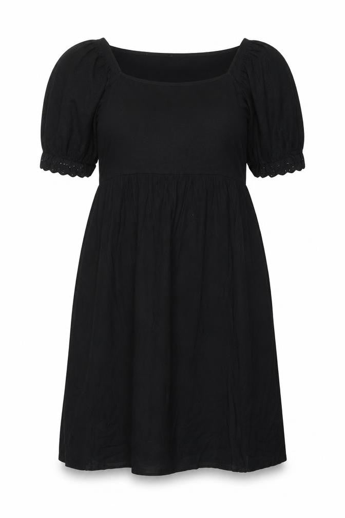 Yours Women Black UK 14 Fit & Flare Knee Dress Puff Sleeve