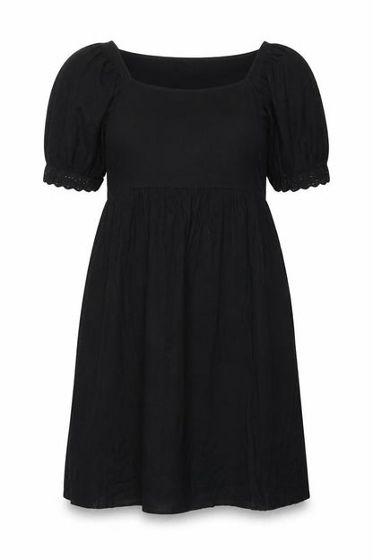 Yours Women Black UK 14 Fit & Flare Knee Dress Puff Sleeve