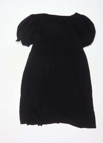 Yours Women Black UK 14 Fit & Flare Knee Dress Puff Sleeve
