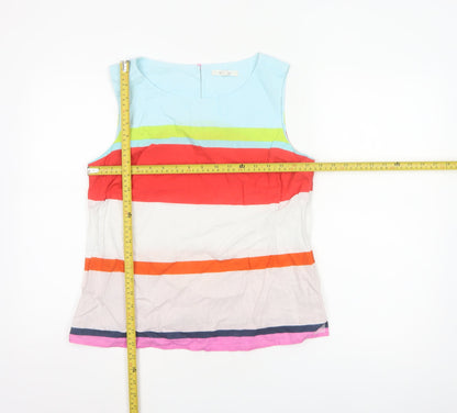 White Stuff Women Multicoloured UK 12 Sleeveless Linen Cotton Stripe Blouse