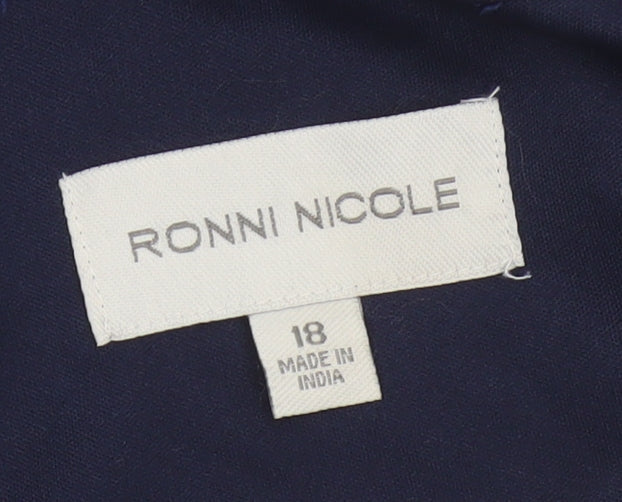 Ronni Nicole Women Blue Polka Dot Fit & Flare Dress UK 18 Ruffle
