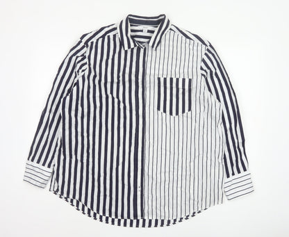 Next Women’s Blue White Striped Cotton Button-Up Shirt UK 12