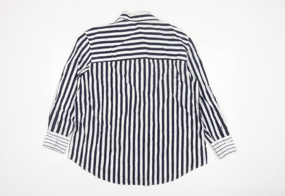 Next Women’s Blue White Striped Cotton Button-Up Shirt UK 12