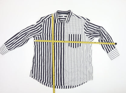 Next Women’s Blue White Striped Cotton Button-Up Shirt UK 12
