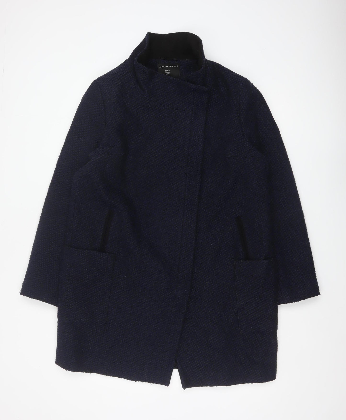 Dorothy Perkins Women’s Navy Blue Textured Overcoat UK 16 Lined