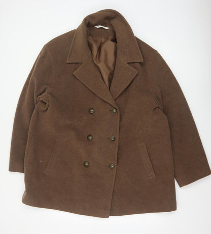 Bhs Women’s Brown UK 20 Wool Blend Pea Coat Double-Breasted Lined