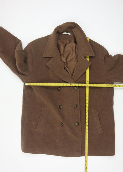 Bhs Women’s Brown UK 20 Wool Blend Pea Coat Double-Breasted Lined