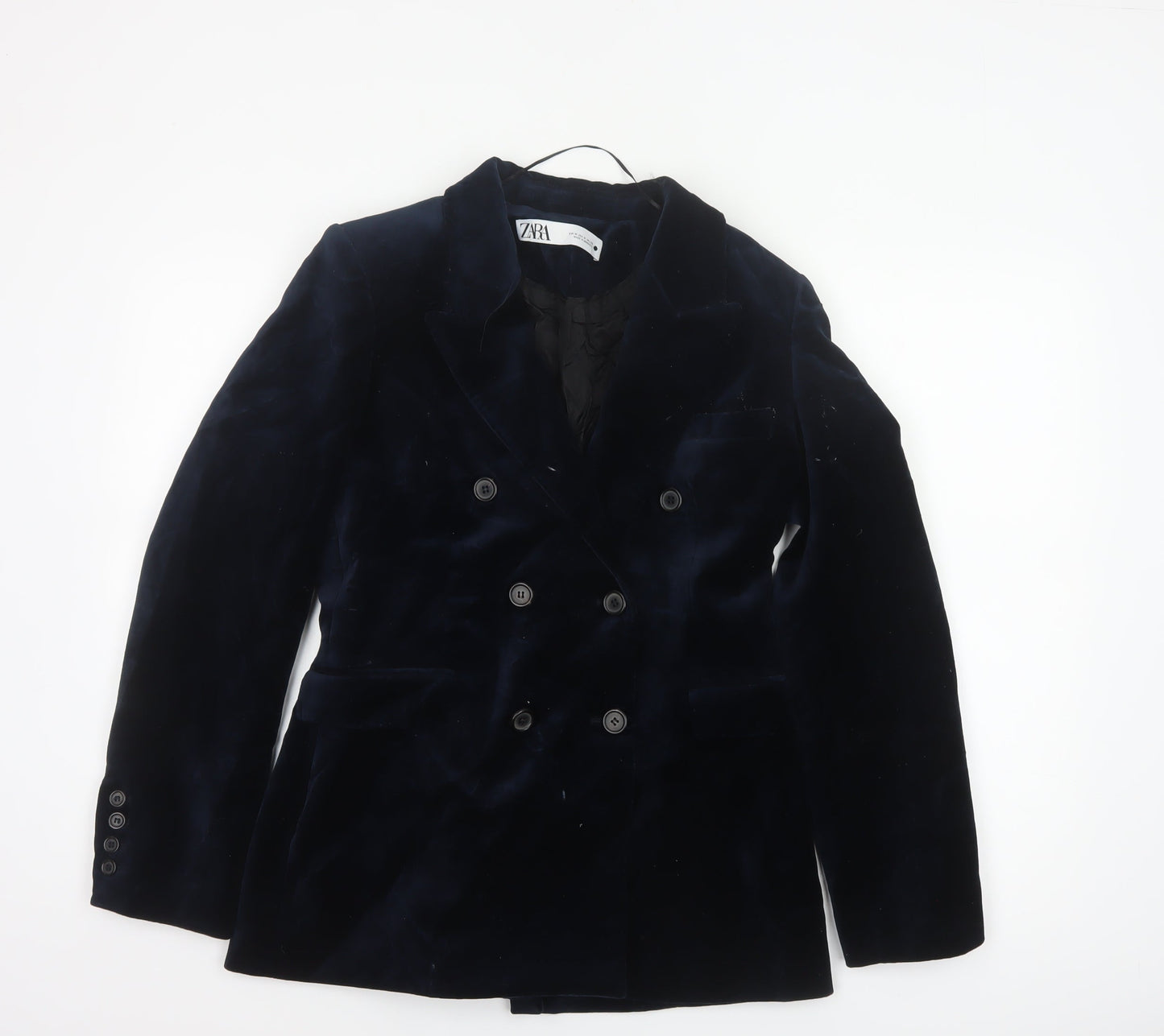 Zara Women’s Navy Blue Velvet Double-Breasted Tuxedo Blazer Size M