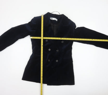 Zara Women’s Navy Blue Velvet Double-Breasted Tuxedo Blazer Size M