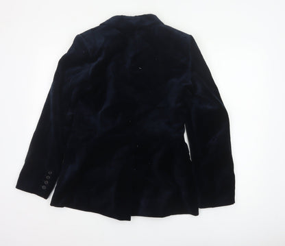 Zara Women’s Navy Blue Velvet Double-Breasted Tuxedo Blazer Size M