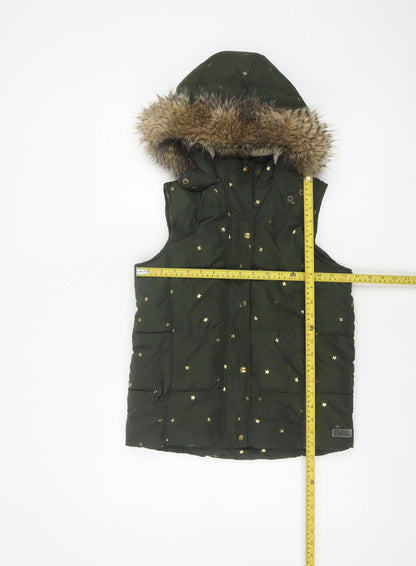 Joules Girls Green Star Print Padded Hooded Gilet Waistcoat 9-10 Years