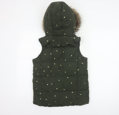 Joules Girls Green Star Print Padded Hooded Gilet Waistcoat 9-10 Years