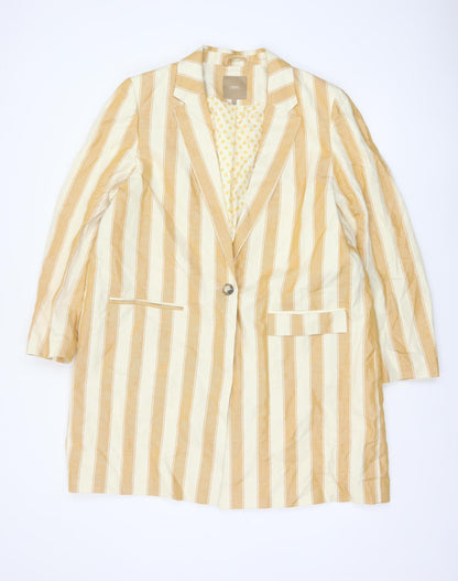 Next Women Beige Striped Linen Cotton Longline Blazer UK 18