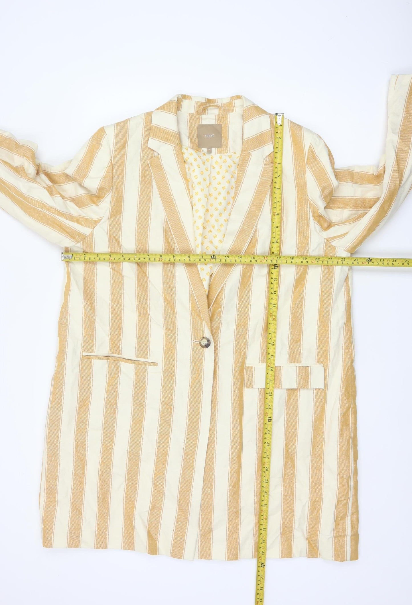 Next Women Beige Striped Linen Cotton Longline Blazer UK 18