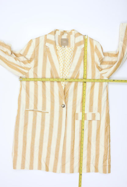Next Women Beige Striped Linen Cotton Longline Blazer UK 18