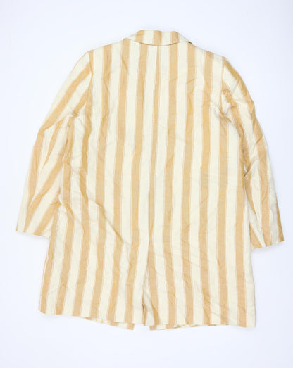 Next Women Beige Striped Linen Cotton Longline Blazer UK 18