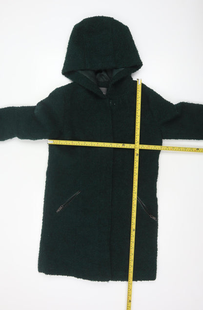 Primark Women Green Hooded Bouclé Zip Coat UK 8 Mid-Length