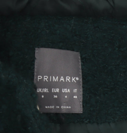 Primark Women Green Hooded Bouclé Zip Coat UK 8 Mid-Length