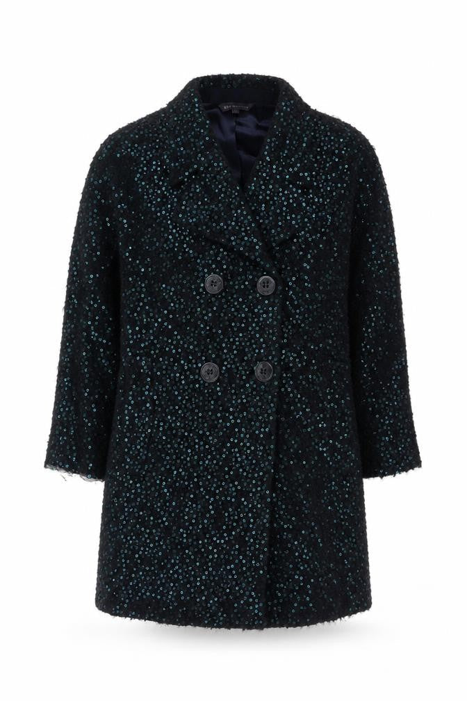 Marks & Spencer Women’s Black Size 14 Sequin Double Breasted Pea Coat