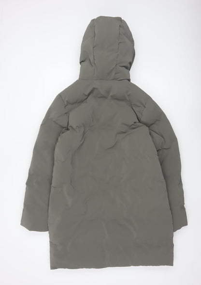 Zara Women Grey S Long Hooded Puffer Coat Padded Zip Pockets
