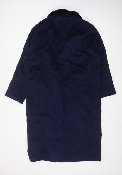 Zara Women Blue XS Long Wool Blend Double-Breasted Overcoat