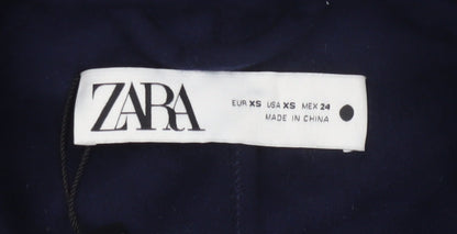 Zara Women Blue XS Long Wool Blend Double-Breasted Overcoat