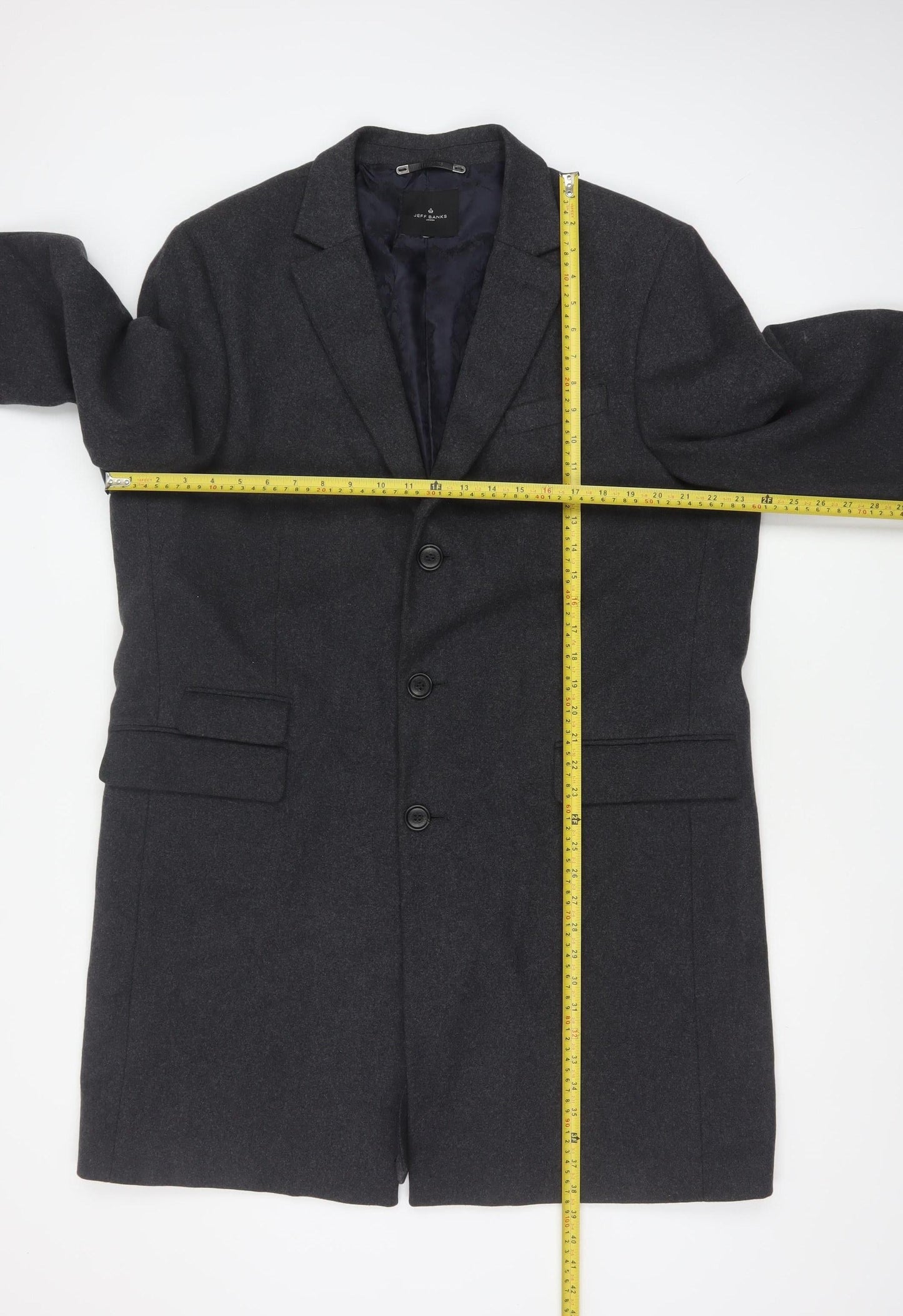 Jeff Banks Men’s Grey Wool Blend Overcoat L 42in Classic Smart Coat