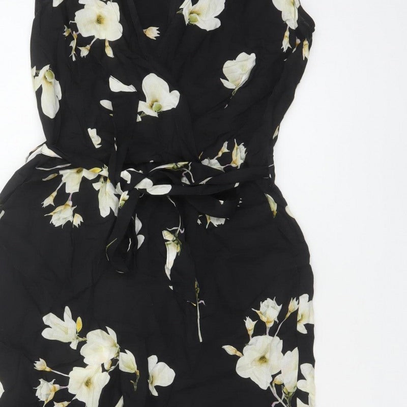 Dorothy Perkins Women Black Floral UK 10 Sleeveless Wide-Leg Jumpsuit