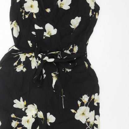 Dorothy Perkins Women Black Floral UK 10 Sleeveless Wide-Leg Jumpsuit