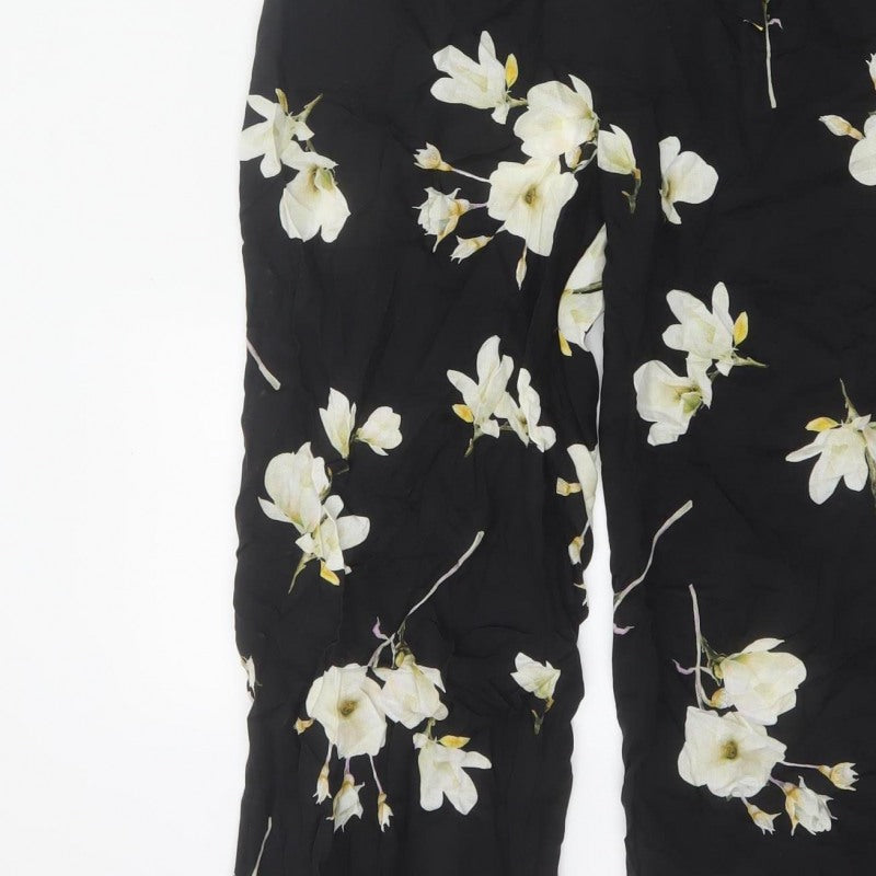 Dorothy Perkins Women Black Floral UK 10 Sleeveless Wide-Leg Jumpsuit