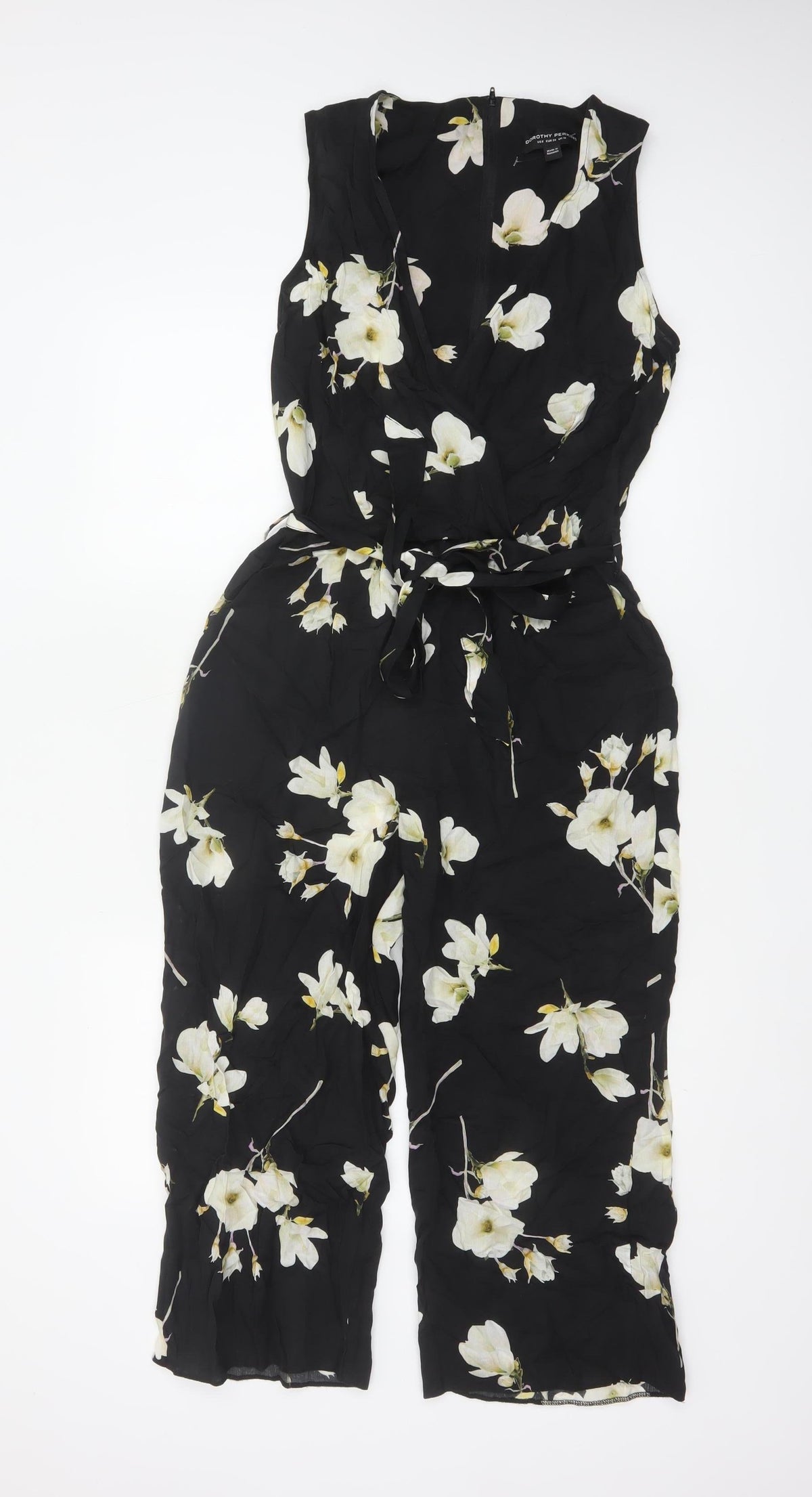 Dorothy Perkins Women Black Floral UK 10 Sleeveless Wide-Leg Jumpsuit
