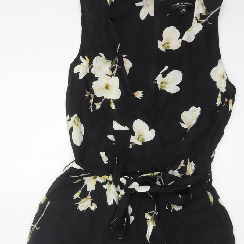 Dorothy Perkins Women Black Floral UK 10 Sleeveless Wide-Leg Jumpsuit