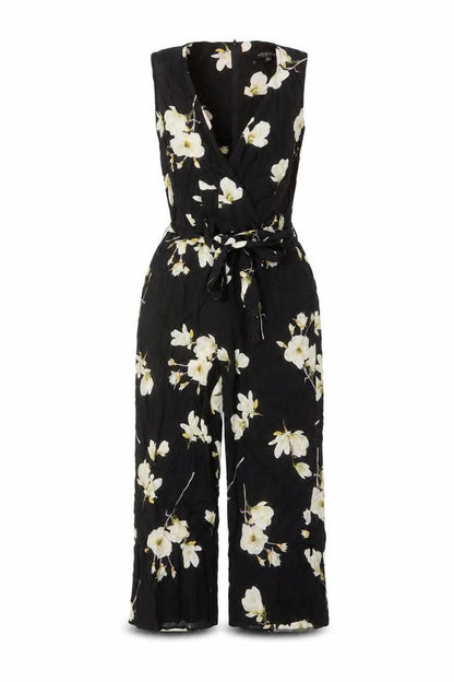 Dorothy Perkins Women Black Floral UK 10 Sleeveless Wide-Leg Jumpsuit