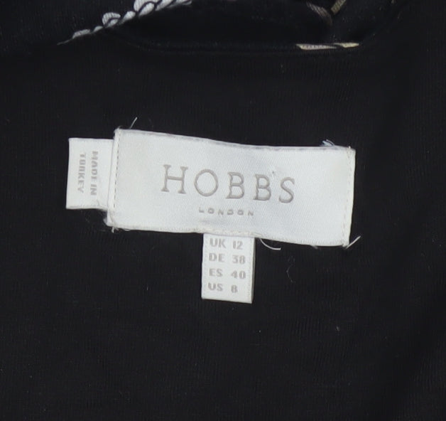 Hobbs Women Black Chain Print Wrap Midi Dress UK 12 Long Sleeve Belted