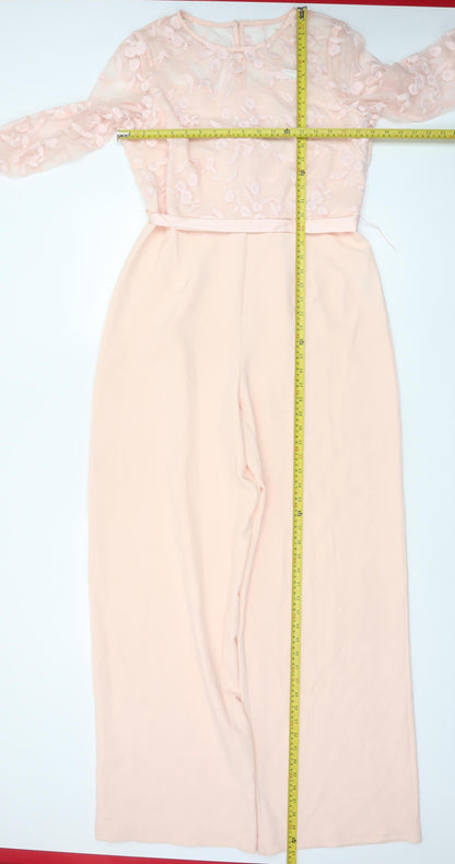 Coast Women Pink UK 14 Floral Lace Wide-Leg Occasion Jumpsuit