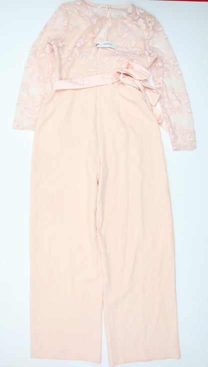 Coast Women Pink UK 14 Floral Lace Wide-Leg Occasion Jumpsuit