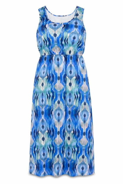 QED London Women Blue Geometric Maxi Dress UK 12-14 Sleeveless