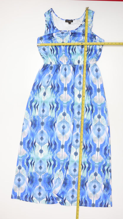QED London Women Blue Geometric Maxi Dress UK 12-14 Sleeveless