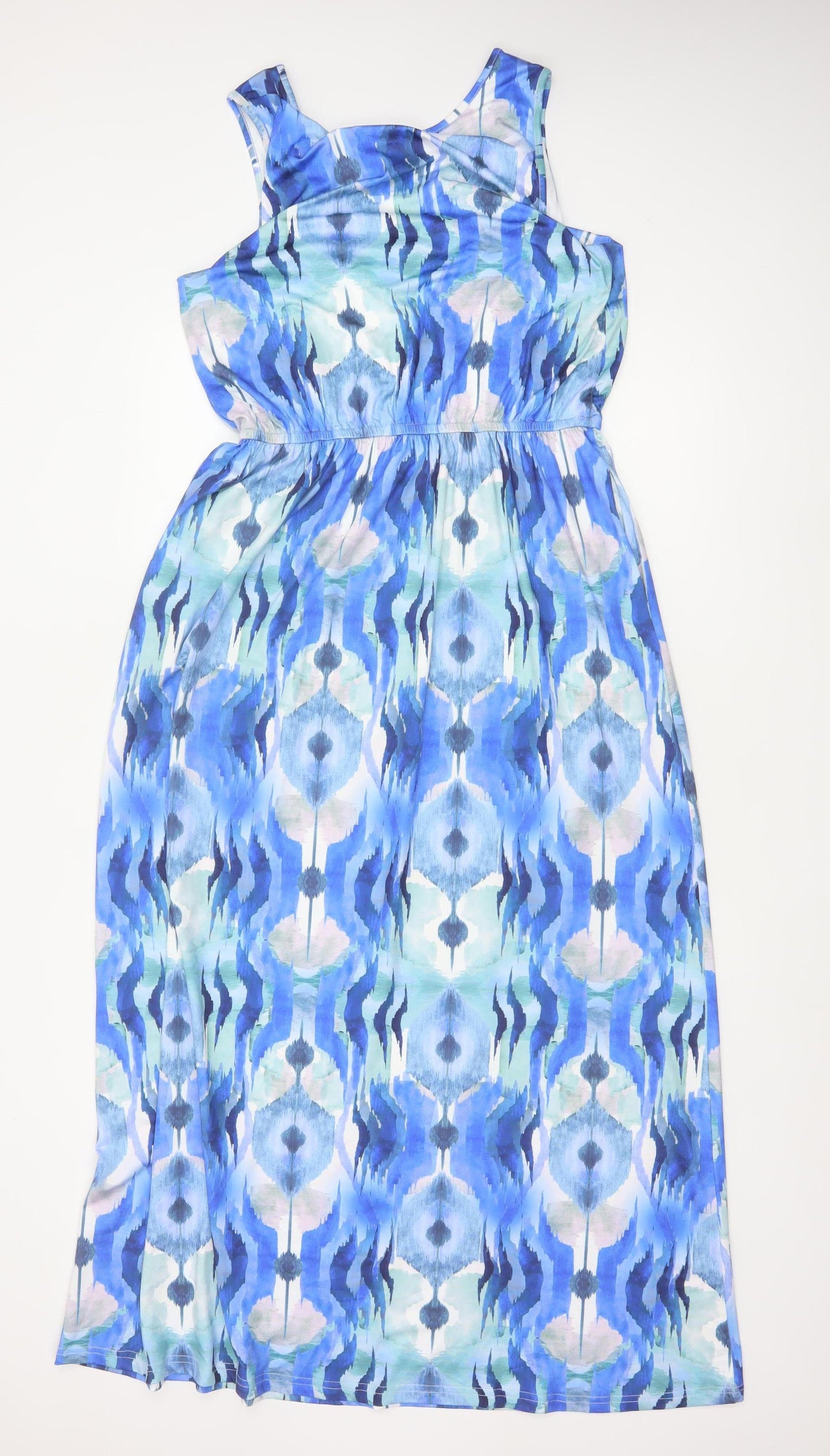 QED London Women Blue Geometric Maxi Dress UK 12-14 Sleeveless